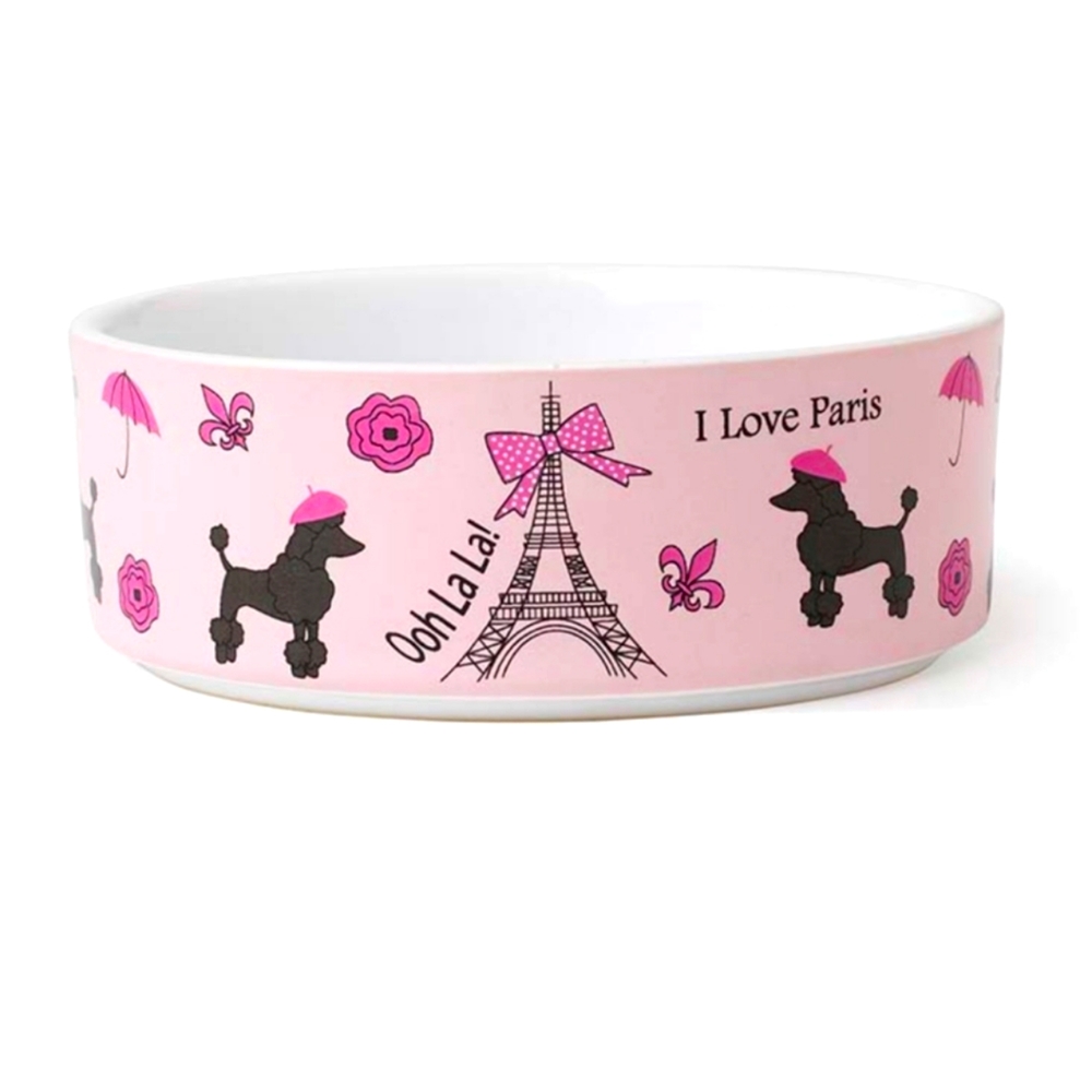I Love Paris Dog Bowl 5" Pink, 2 Cups
